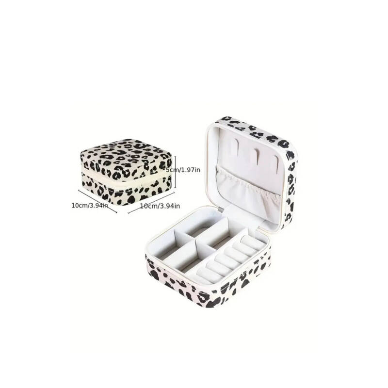 Jewelbox Beyaz Leopar Desenli Takı Çantası - 2