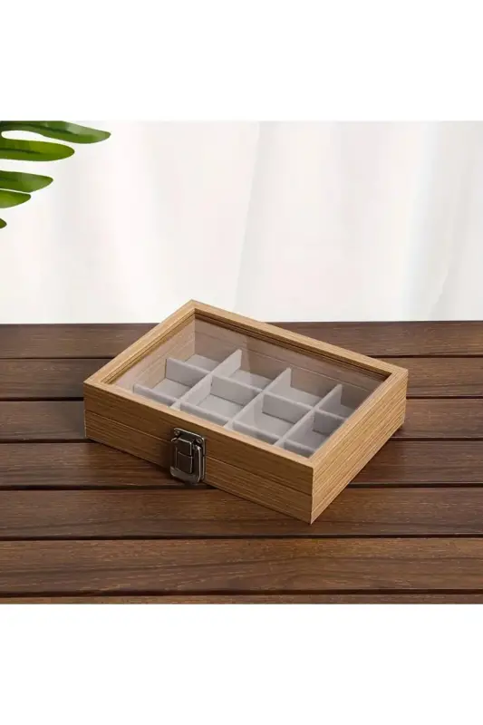 Homebiente Gül Ağacı Kapaklı 9 Bölmeli Ahşap Takı Kutusu 20x15 cm - 1