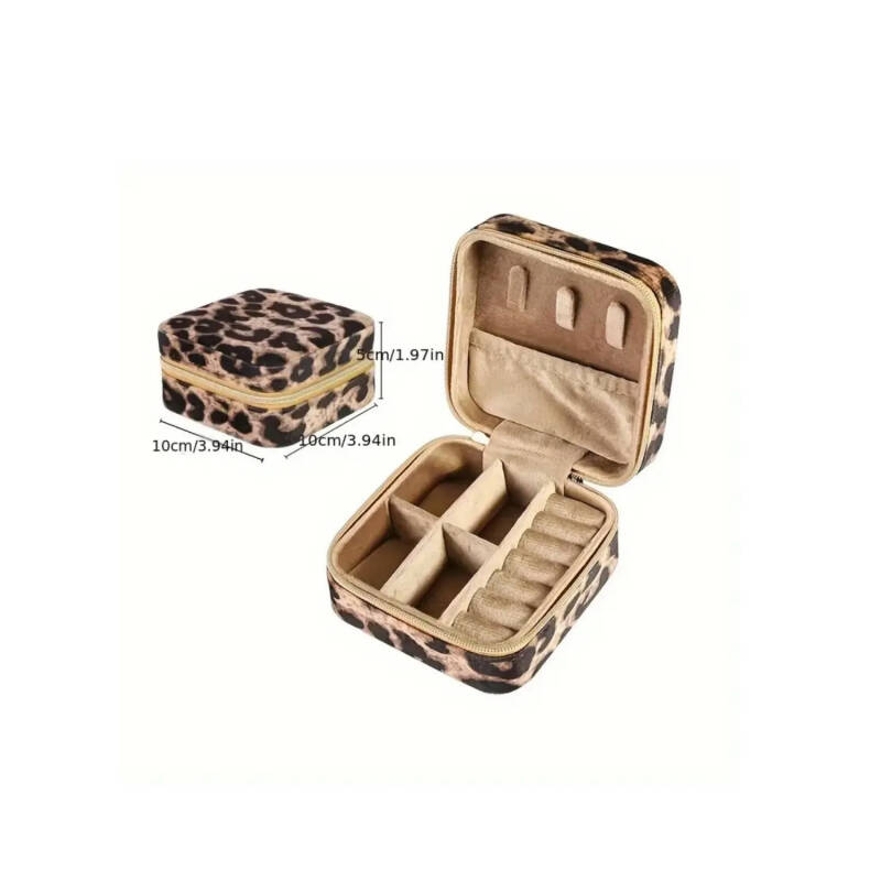 Jewelbox Kahverengi Leopar Desenli Takı Çantası - 3
