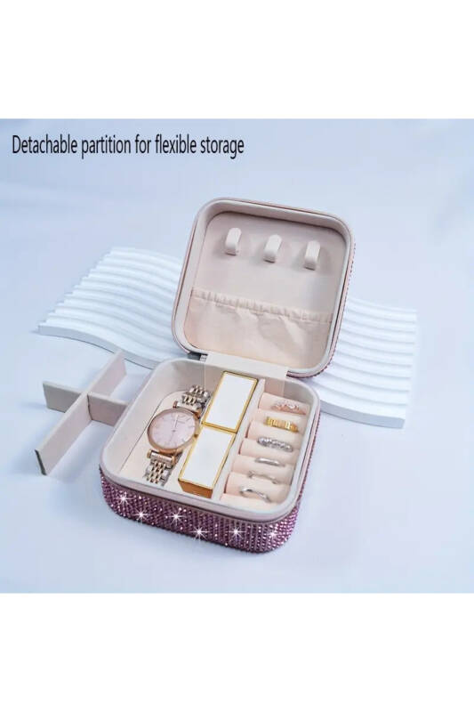 Jewelbox Pembe Taşlı Dikdörtgen Takı Kutusu - 5