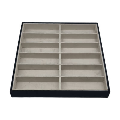 Jewelbox Süet Kumaş Çift Renk (Siyah-Krem) 12 Bölmeli Gözlük Standı 36x38 cm - 1