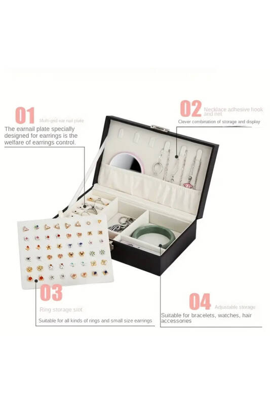 Jewelbox Suni Deri Siyah Kilitli Takı Kutusu - 5