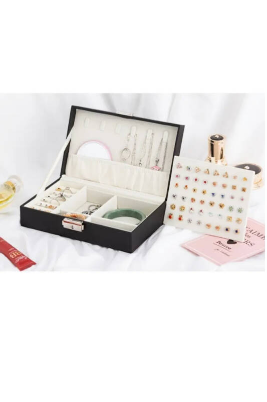 Jewelbox Suni Deri Siyah Kilitli Takı Kutusu - 2