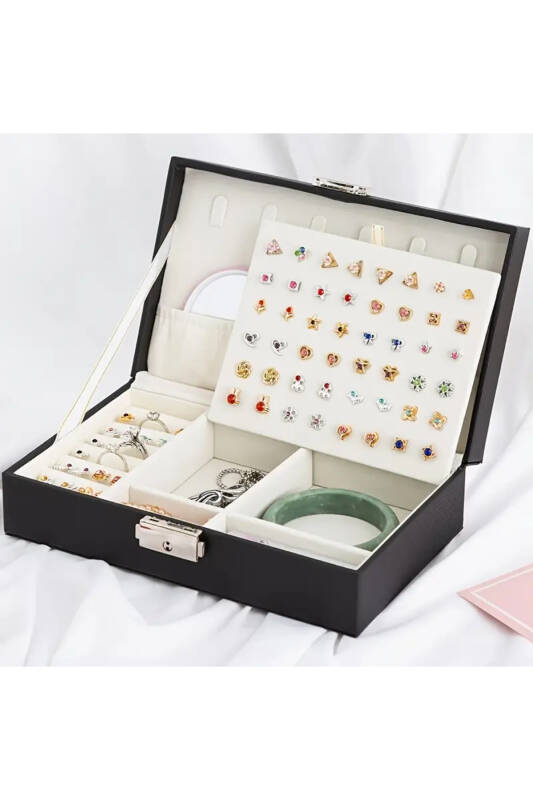 Jewelbox Suni Deri Siyah Kilitli Takı Kutusu - 1