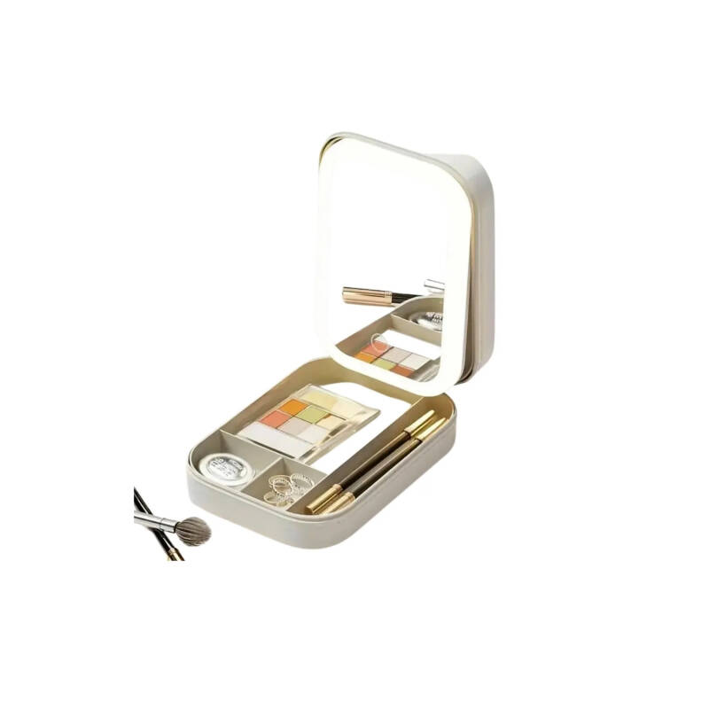 Makeup Bag Aynalı Led Işıklı Katlanabilir Beyaz Makyaj Kutusu - 1