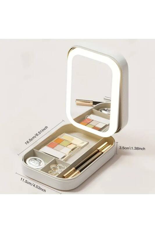 Makeup Bag Aynalı Led Işıklı Katlanabilir Yeşil Makyaj Kutusu - 3