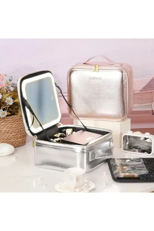 Makeup Bag Aynalı Silver Makyaj Çantası - 1