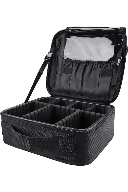  Makeup Bag Profesyonel Siyah Bölmeli Su Geçirmez Makyaj Çantası - 1