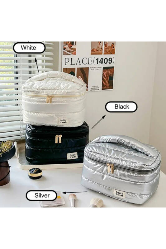 Makeup Bag Silver Büyük Boy Seyahat Makyaj Çantası - 4